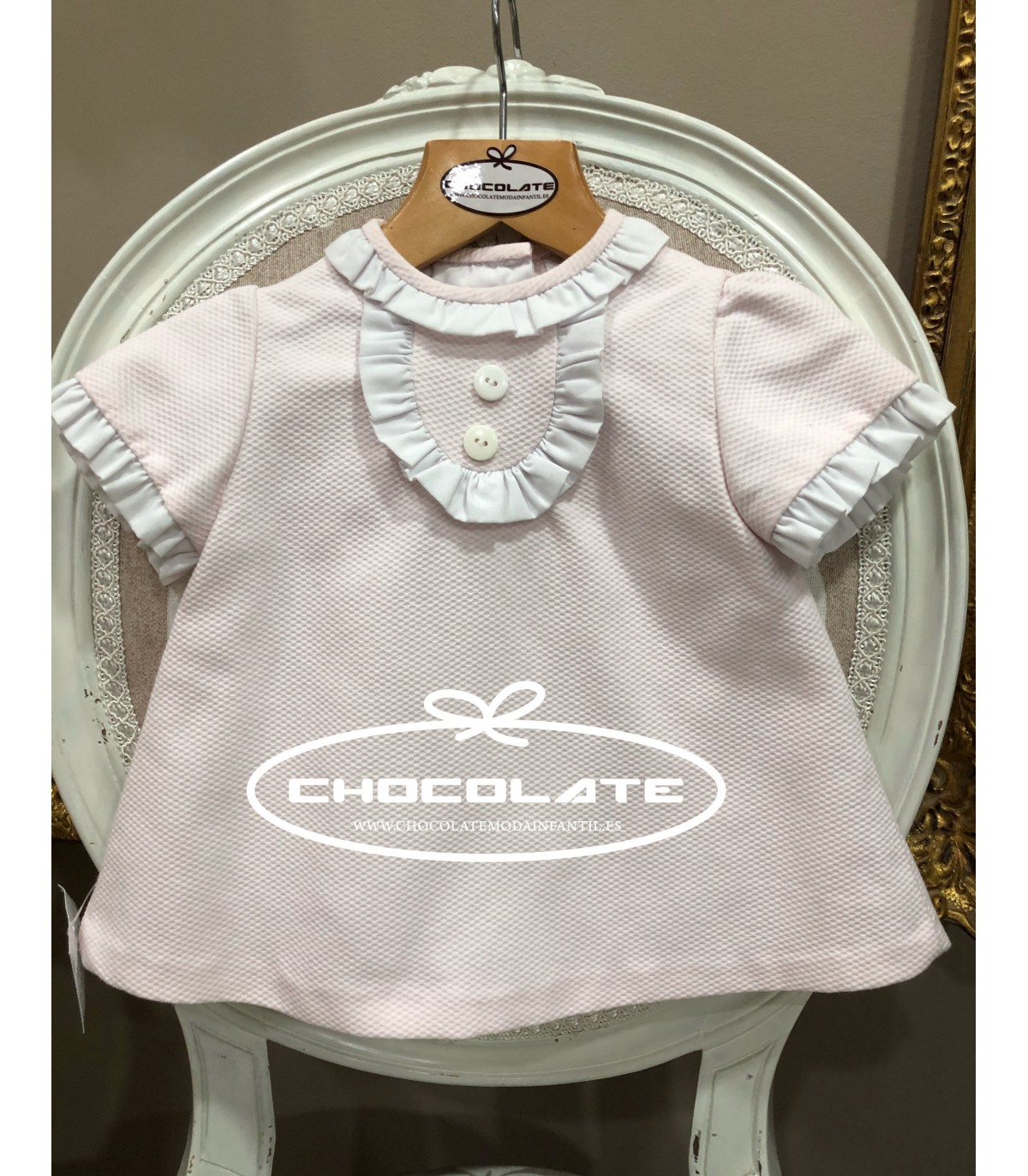 Vestido piqué rosa bebé