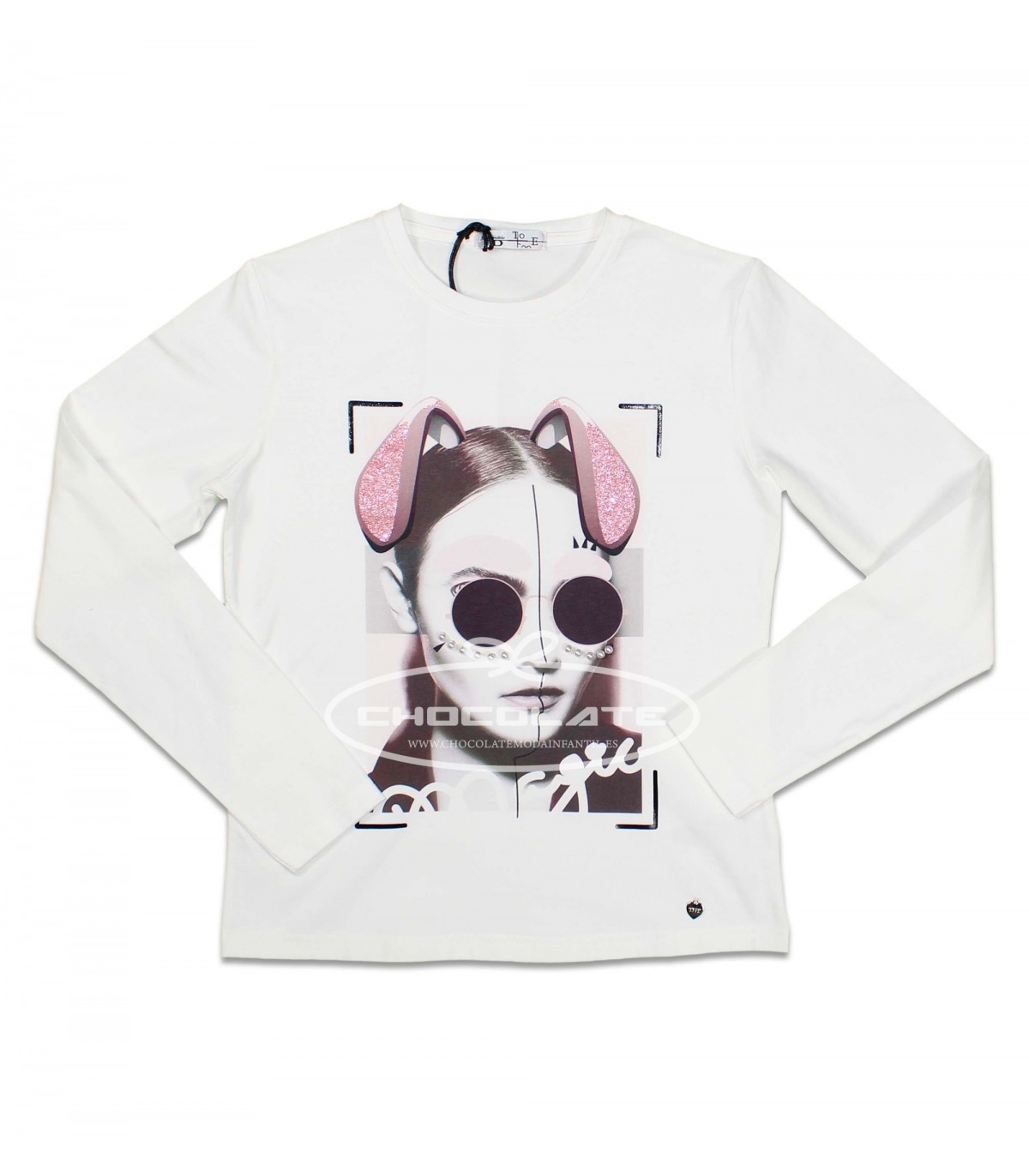 Camiseta blanca print chica orejas