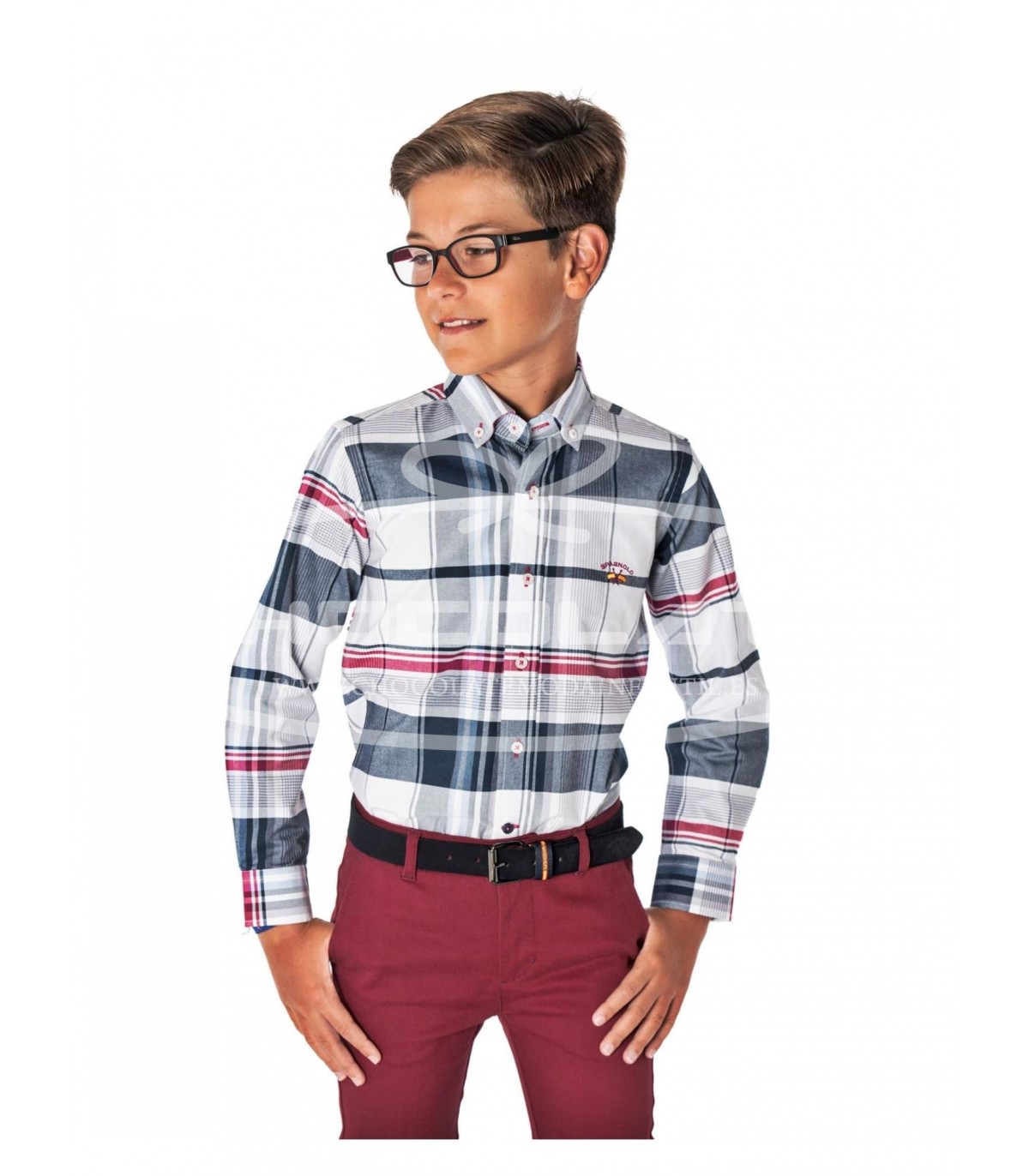 Camisa cuadros gris granate Spagnolo