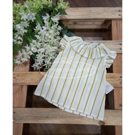 Blusa blanca rayas amarillas para niña