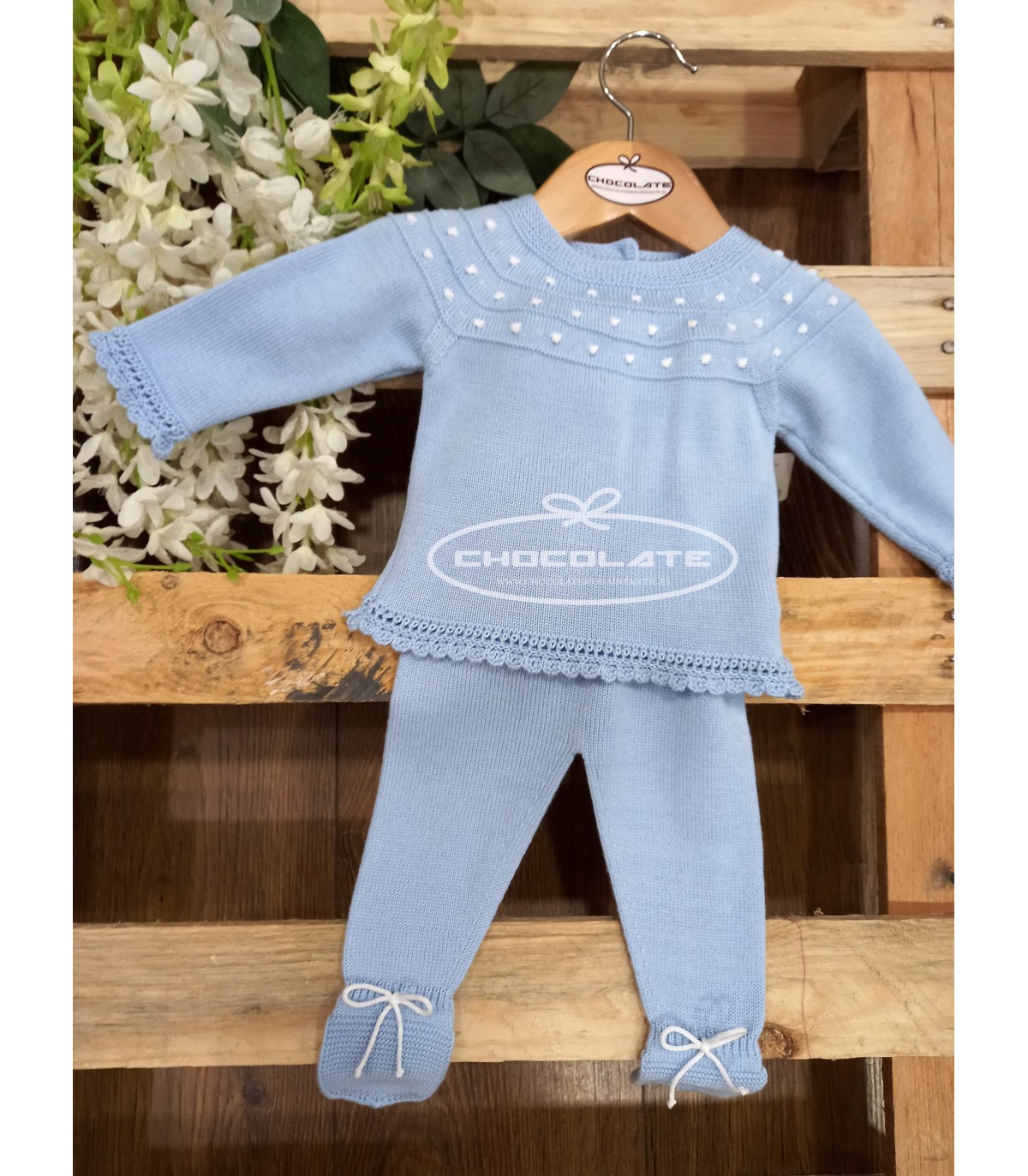 Conjunto jubón y polaina azul empolvado Granlei