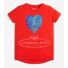 Camiseta roja para niña con corazón azulón de Guess