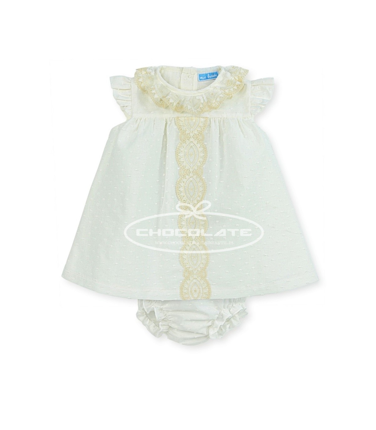 Jesusito para bebé niña en plumeti beig de Mac ilusión para ceremonia