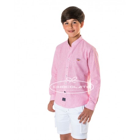 Camisa niño en lino de rayas rosas de Spagnolo