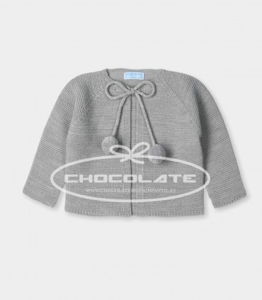 Chaqueta gris pompones de Mac ilusiòn | Chaqueta larga gris con pom...