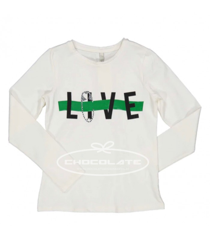 Camiseta blanca y verde para niña | Camiseta de manga larga para ni...