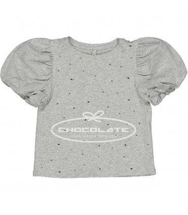 Camiseta niña gris con strass y manga farol | Camiseta gris para ni...