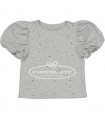 Camiseta niña gris con strass y manga farol