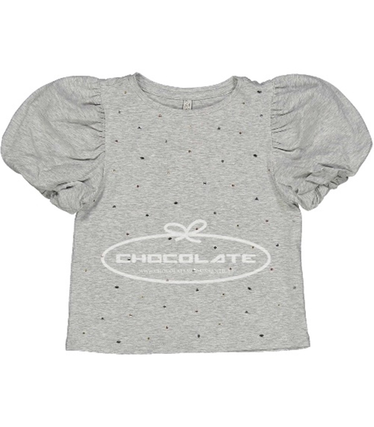 Camiseta niña gris con strass y manga farol | Camiseta gris para ni...