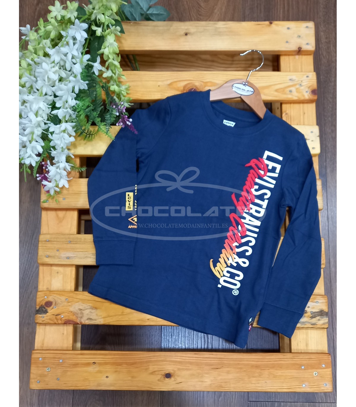Camiseta Levis azul marino manga larga para niño | Camiseta de mang...