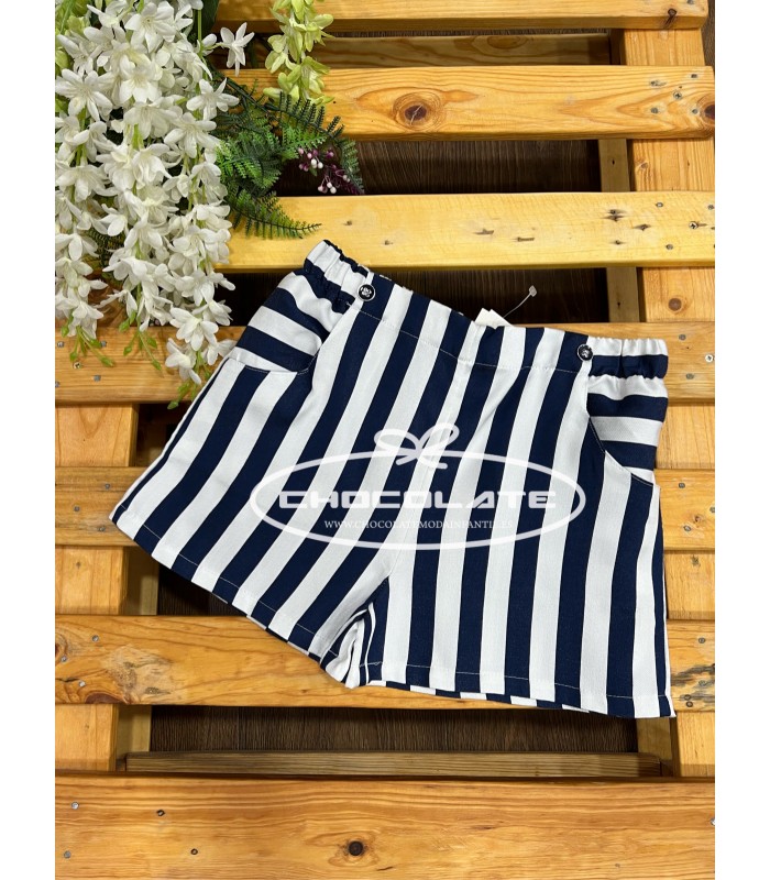 Short para niña rayas marino y blanco | Short de vestir para niña c...