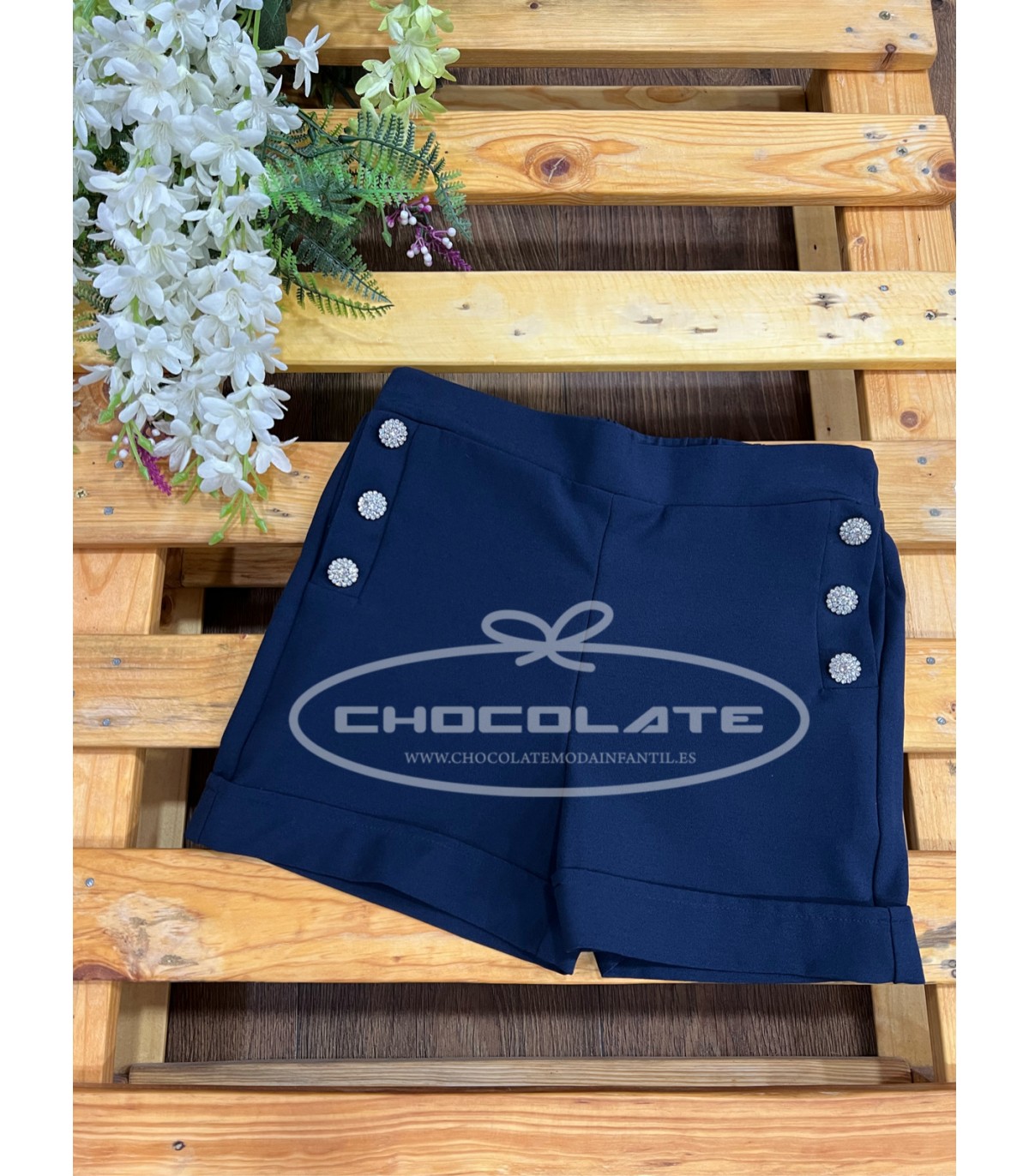 Short niña azul marino Guess | Short azul marino para niña con boto...