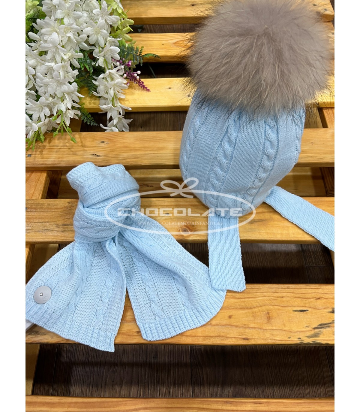 Conjunto de bufanda y gorro con pompón pelo natural grande | Conjun...