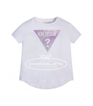Camiseta blanca logo triangulo malva de Guess kids para niña | Boni...