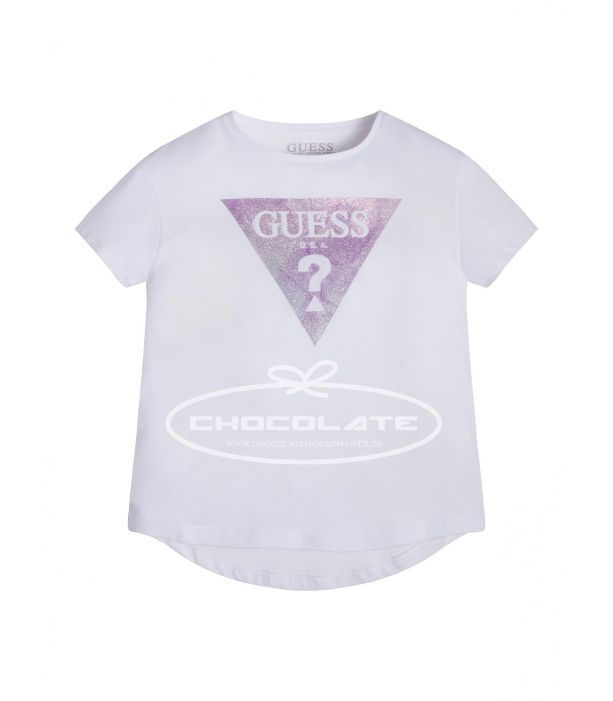 Camiseta blanca logo triangulo malva de Guess kids para niña | Boni...