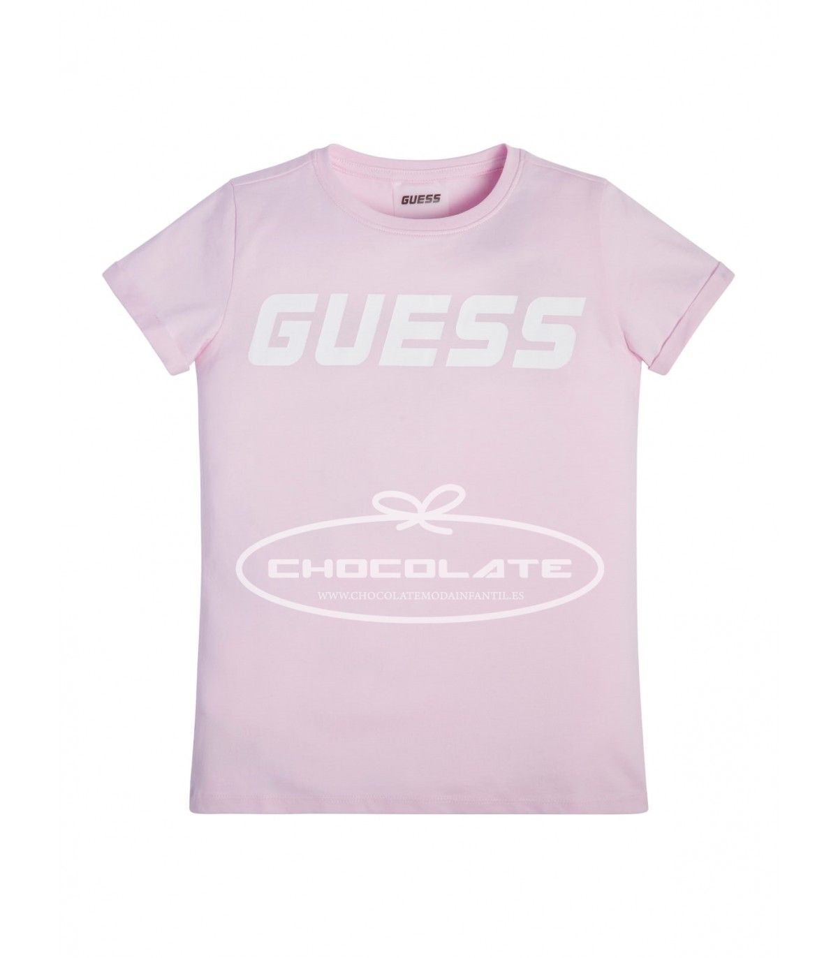 Camiseta rosa claro con logo blanco de Guess kids para niña | Camis...