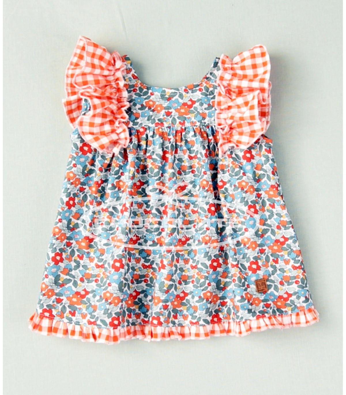 Vestido flor y cuadro vichy naranja de Jose Varón | Vestido para ni...