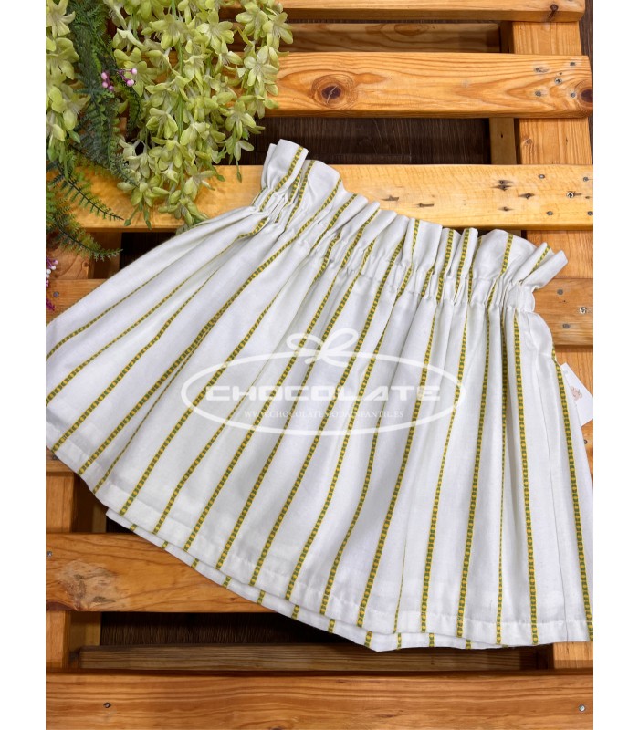 Falda blanca rayas amarillas | Falda para niña en una fina tela con...