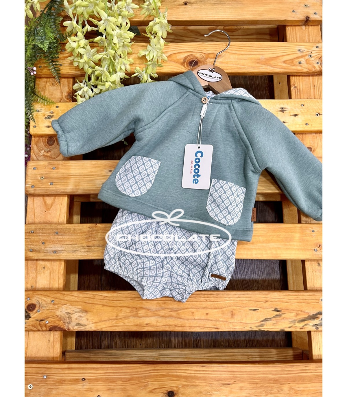 Conjunto de sudadera y ranita verde agua de Cocote para bebé niño |...