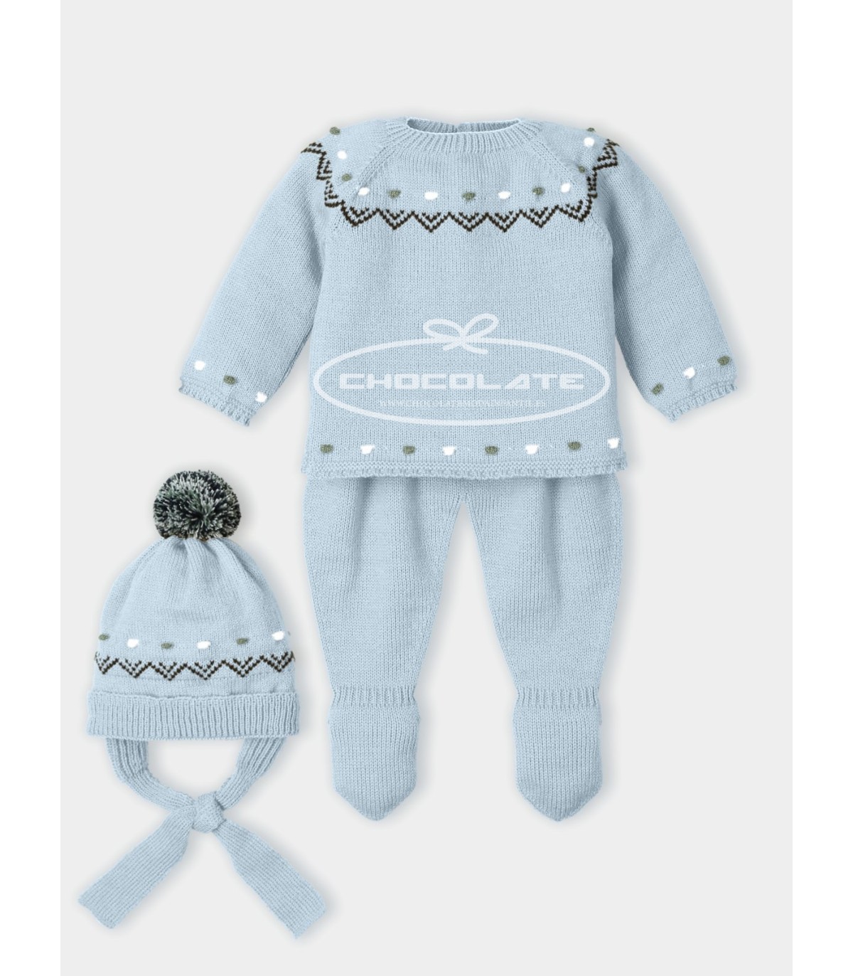 Conjunto de punto para bebé color nube con greca de Mac ilusión | P...