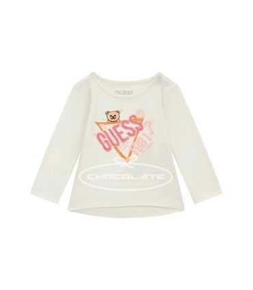 Camiseta blanca y fucsia para bebé niña de Guess kids | Camiseta bl...