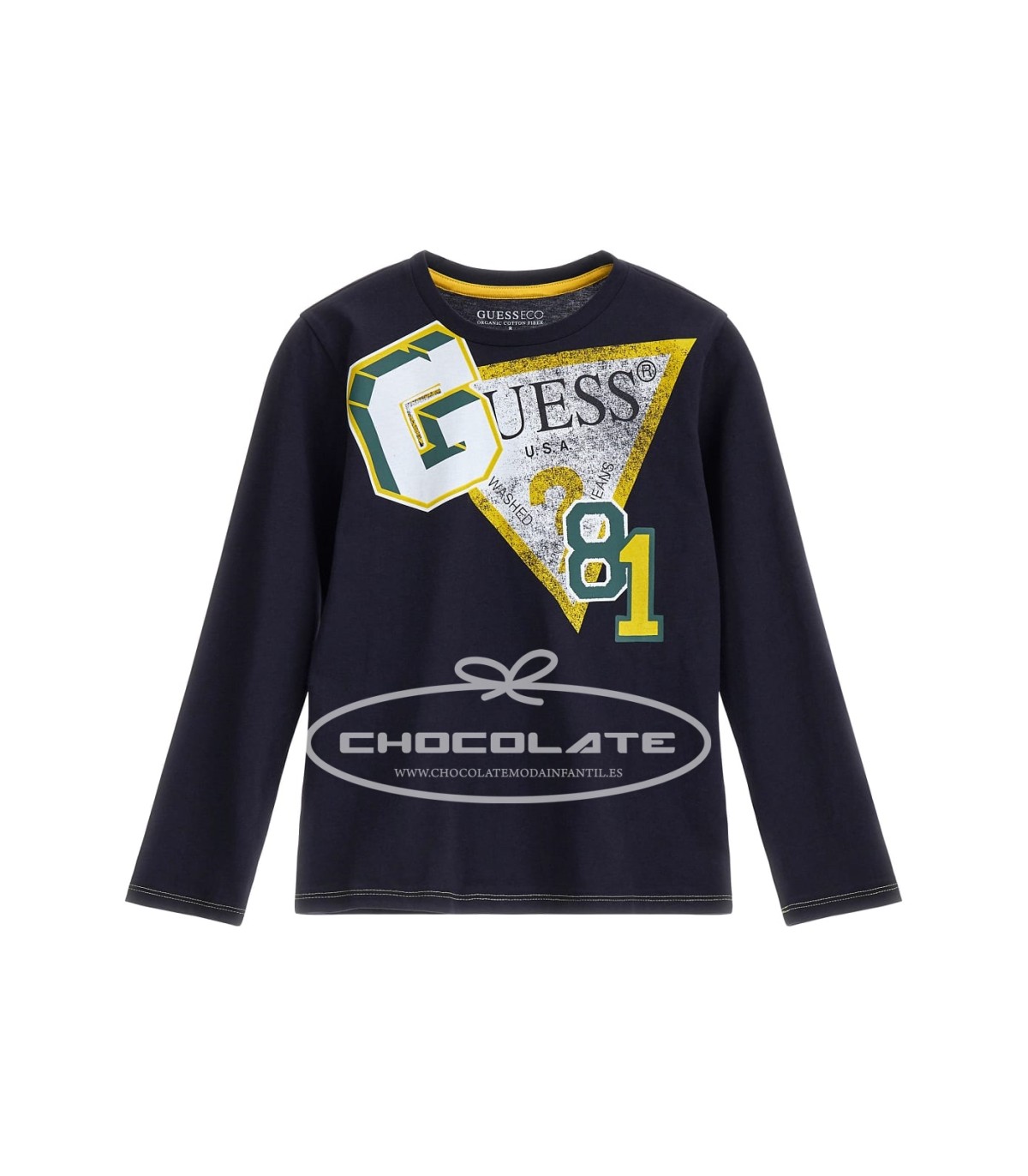 Camiseta niño manga larga azul marino Guess | Camiseta de Guess par...