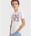 Camiseta niño blanca con letras 501 fluor de Levis
