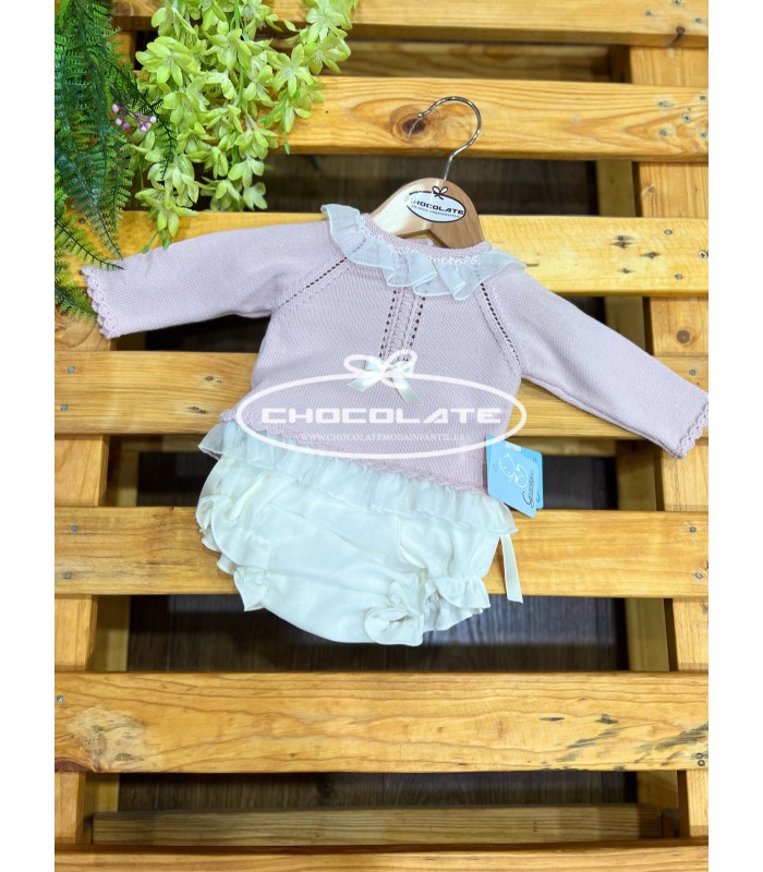 Conjunto de jubón rosa y braguita blanco roto de Granlei para bebé ...