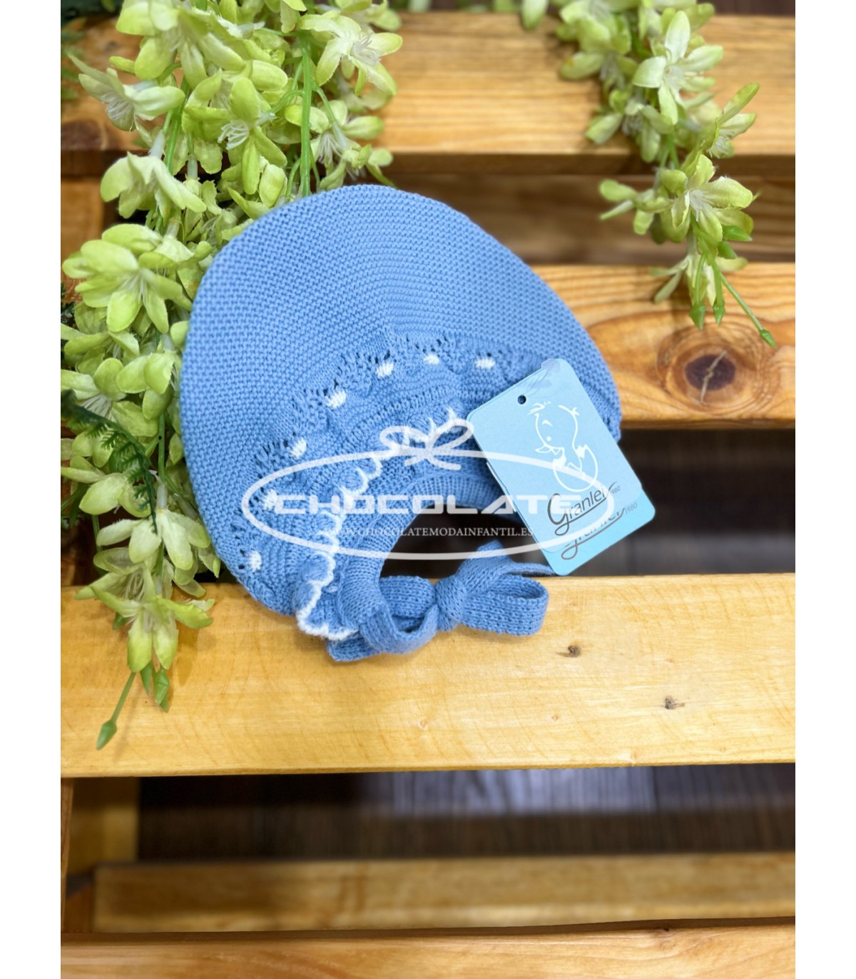 Capota azul detalles blancos de Granlei | Capota de punto azul para...