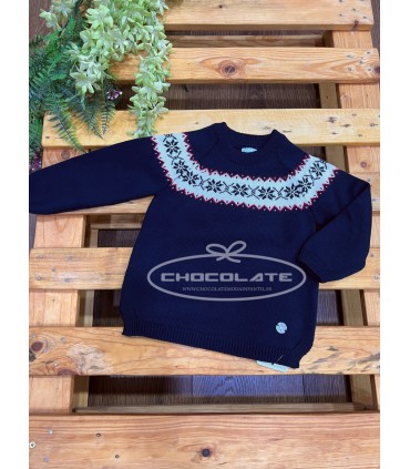 Jersey azul marino con greca roja y blanca de Granlei | Jersey azul...