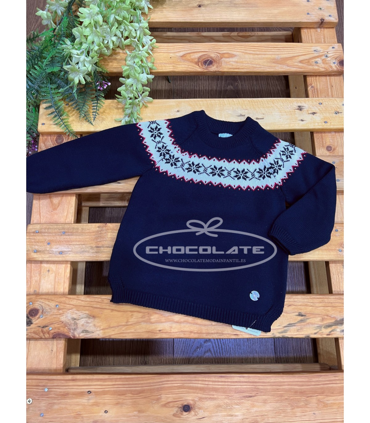 Jersey azul marino con greca roja y blanca de Granlei | Jersey azul...