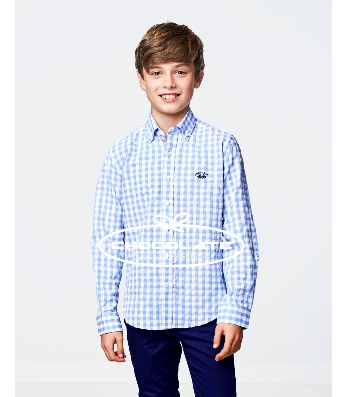 Camisa vichy azul celeste de Spagnolo para niño | Camisa de vestir ...