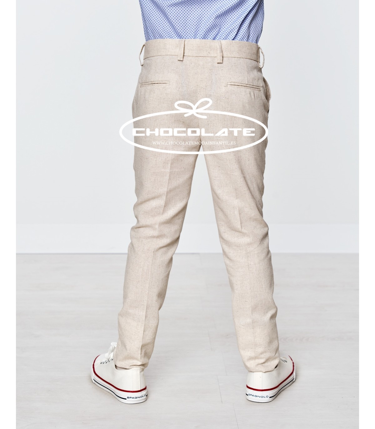 Pantalón chino lino beige Spagnolo | Pantalón tipo chino en lino co...