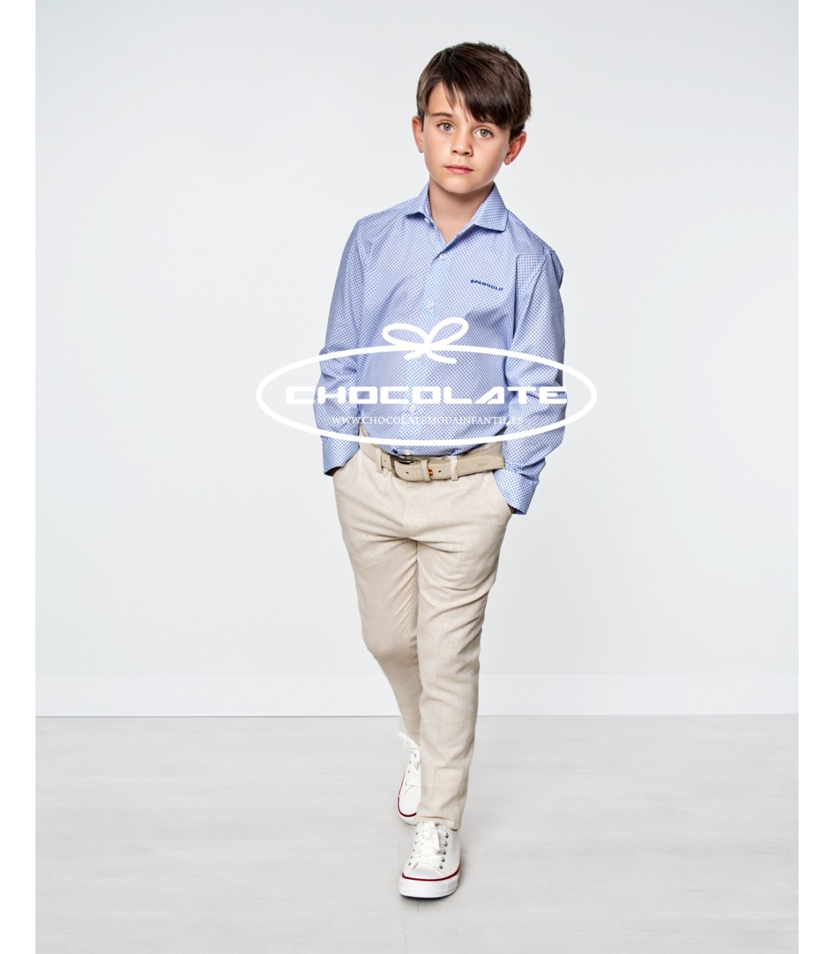 Pantalón chino lino beige Spagnolo | Pantalón tipo chino en lino co...