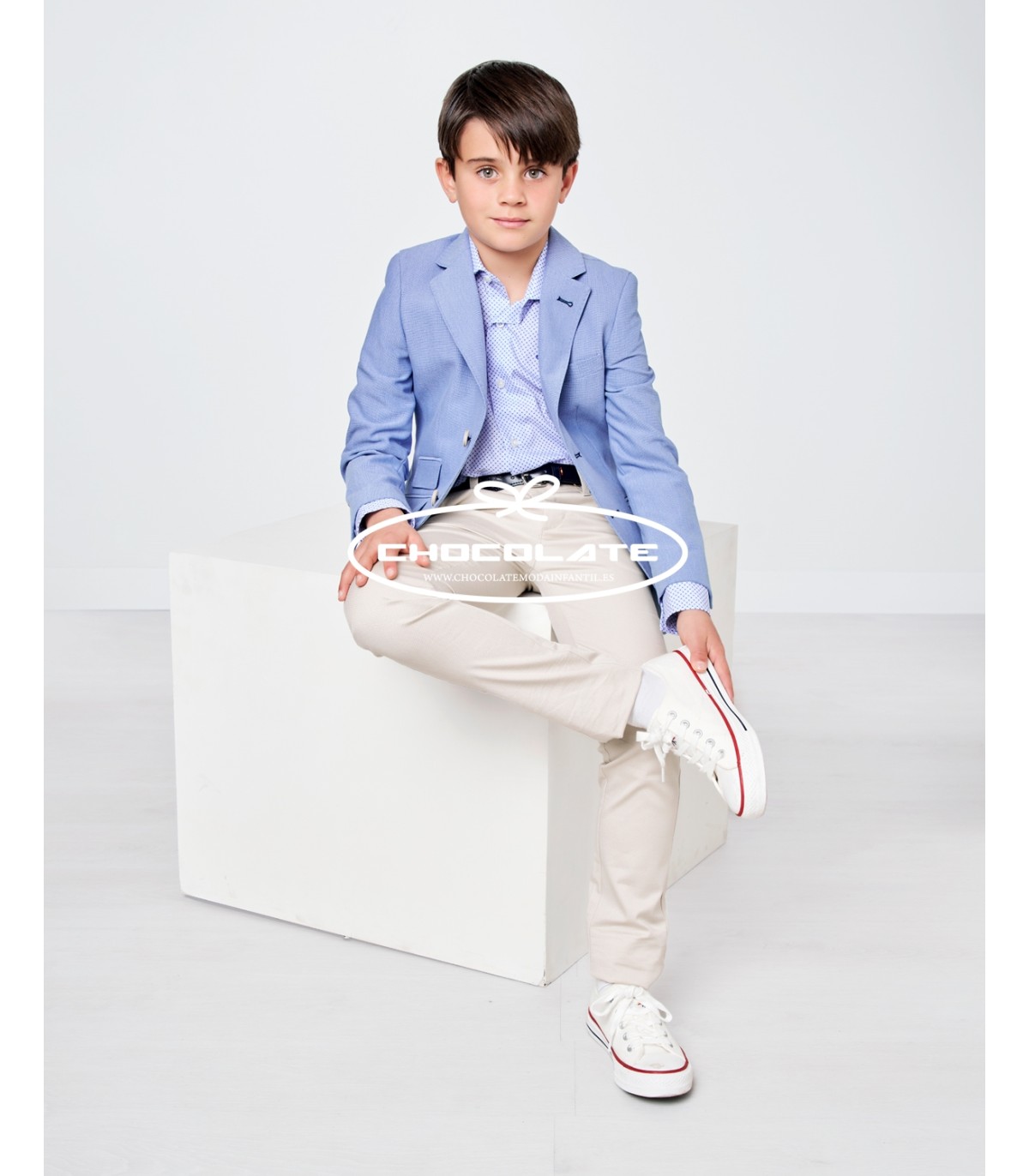 Americana celeste oscuro Spagnolo | Americana celeste oscuro con bo...