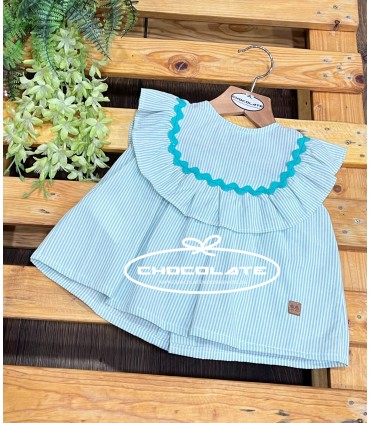 Camisa rayas verde agua de José Varón para niña | Camisa para niña ...