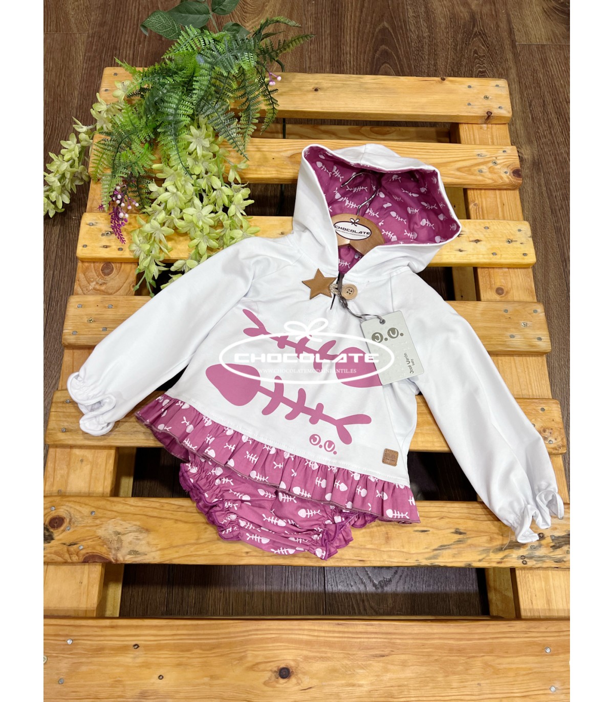 Conjunto niña sudadera blanca y fucsia de José Varón | Conjunto par...