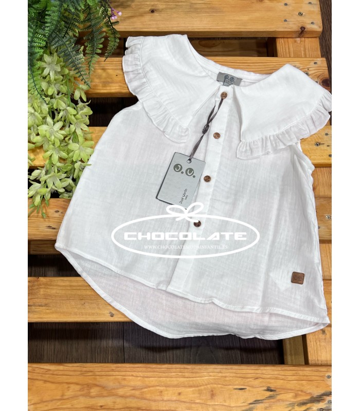Camisa blanca para niña con cuello volante de José Varón | Camisa b...
