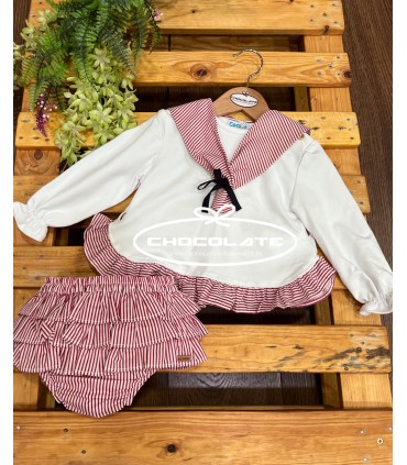 Conjunto niña sudadera marinera y braguita rayas rojas de Cocote | ...