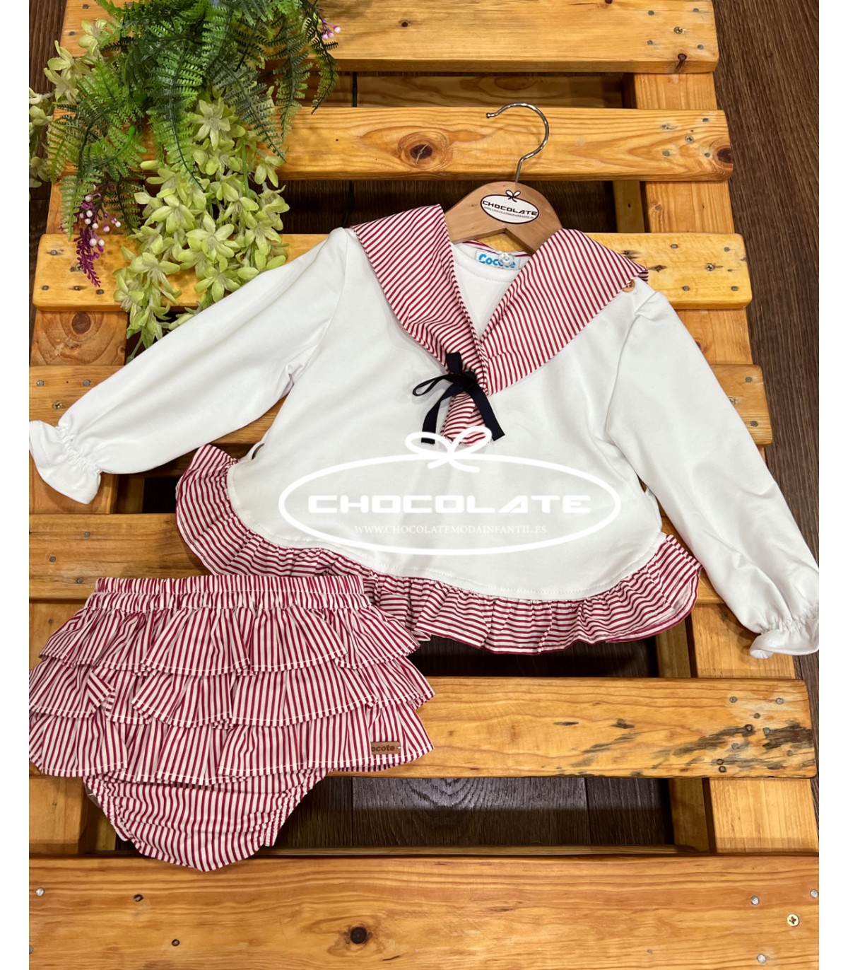 Conjunto niña sudadera marinera y braguita rayas rojas de Cocote | ...