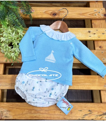 Conjunto bebé niño jubón celeste y ranita barcos de Granlei | Conju...