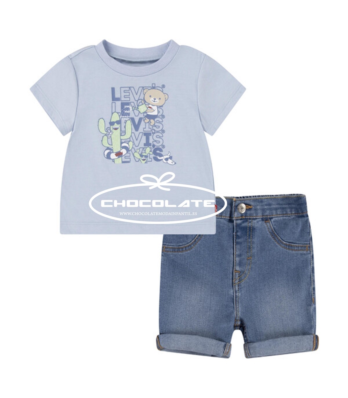 Bermuda y camiseta celeste de Levis kids para bebé niño | Conjunto ...