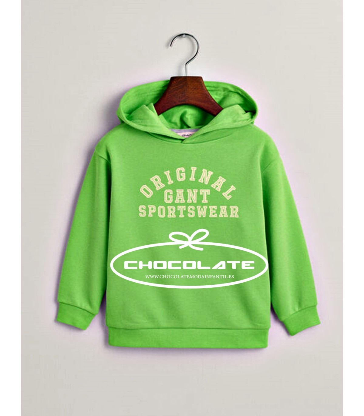 Sudadera verde fluor de la marca Gant para niño | Sudadera con capu...