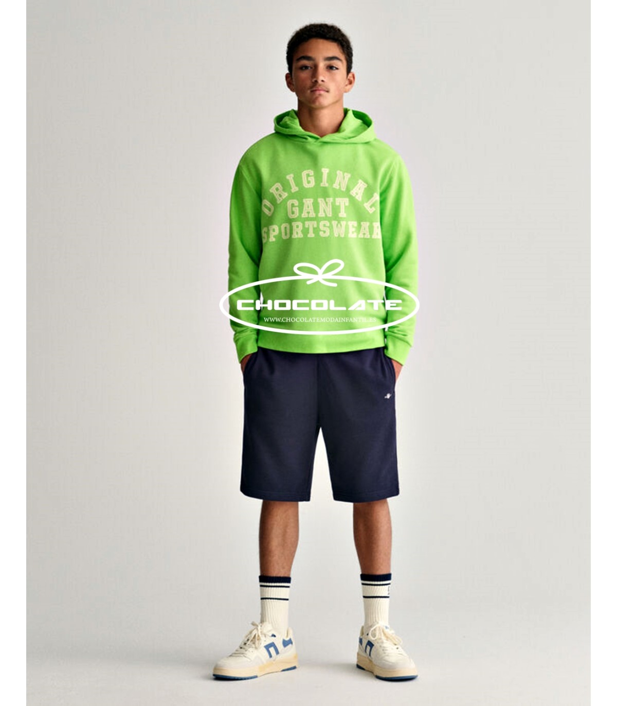 Sudadera verde fluor de la marca Gant para niño | Sudadera con capu...