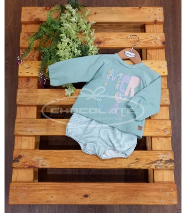 Conjunto sudadera verde agua y ranita de José Varón para niño | Con...