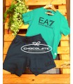Conjunto camiseta verde y bermuda azul de EA7 Emporio Armani para n...
