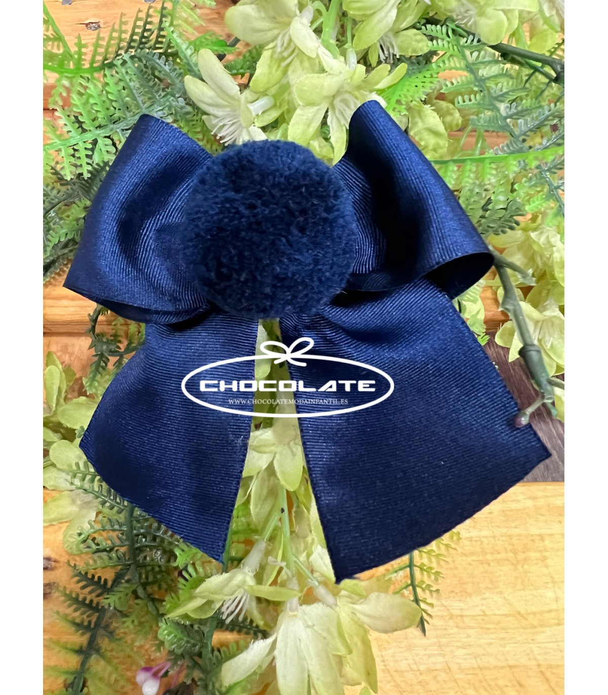 Pinza azul marino con lazada y pompón para niña | Pinza lazada para...