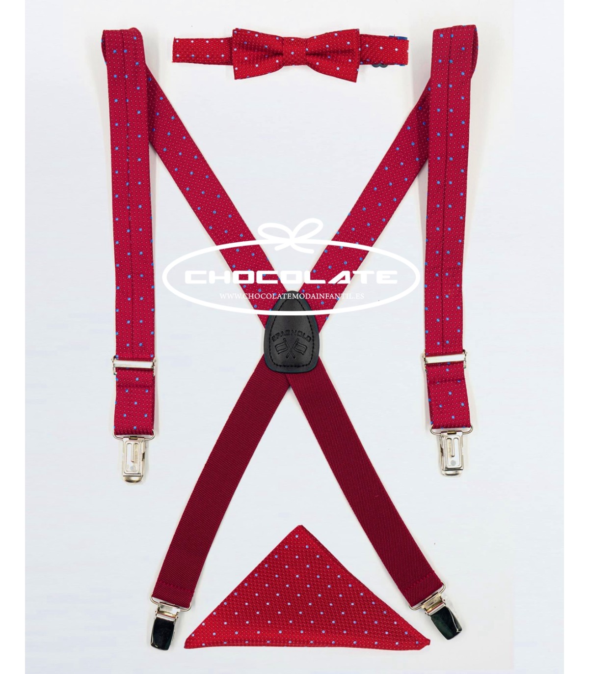 Pack de tirantes, pajarita y pañuelo rojo lunares azules Spagnolo |...