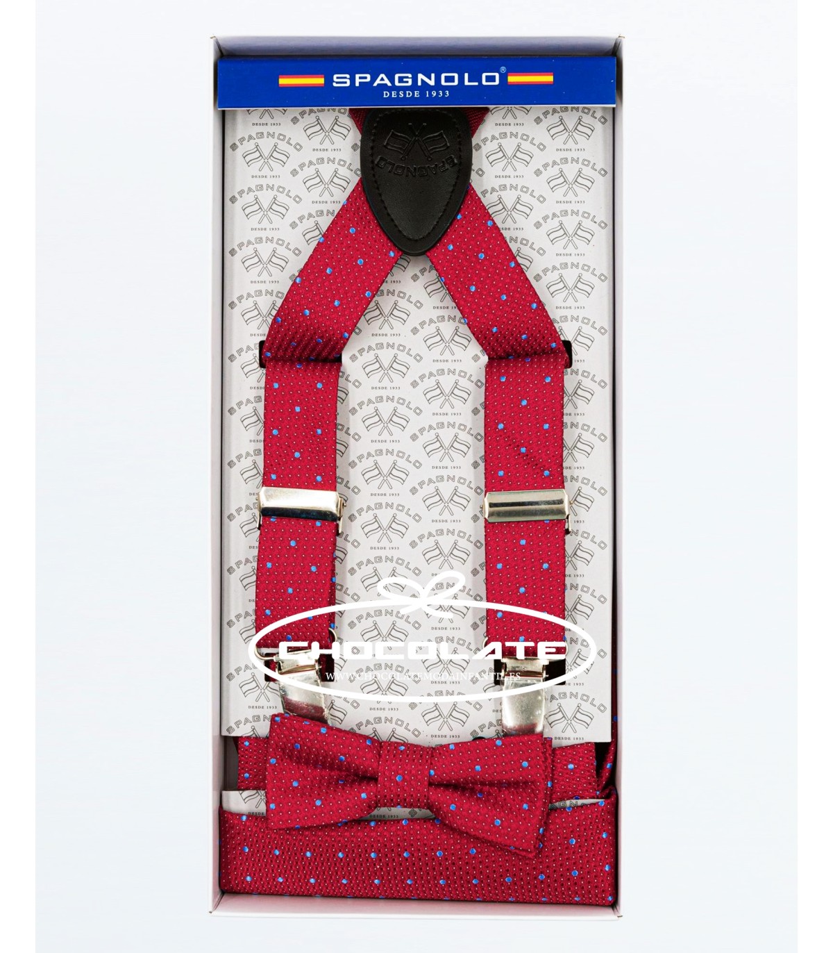 Pack de tirantes, pajarita y pañuelo rojo lunares azules Spagnolo |...