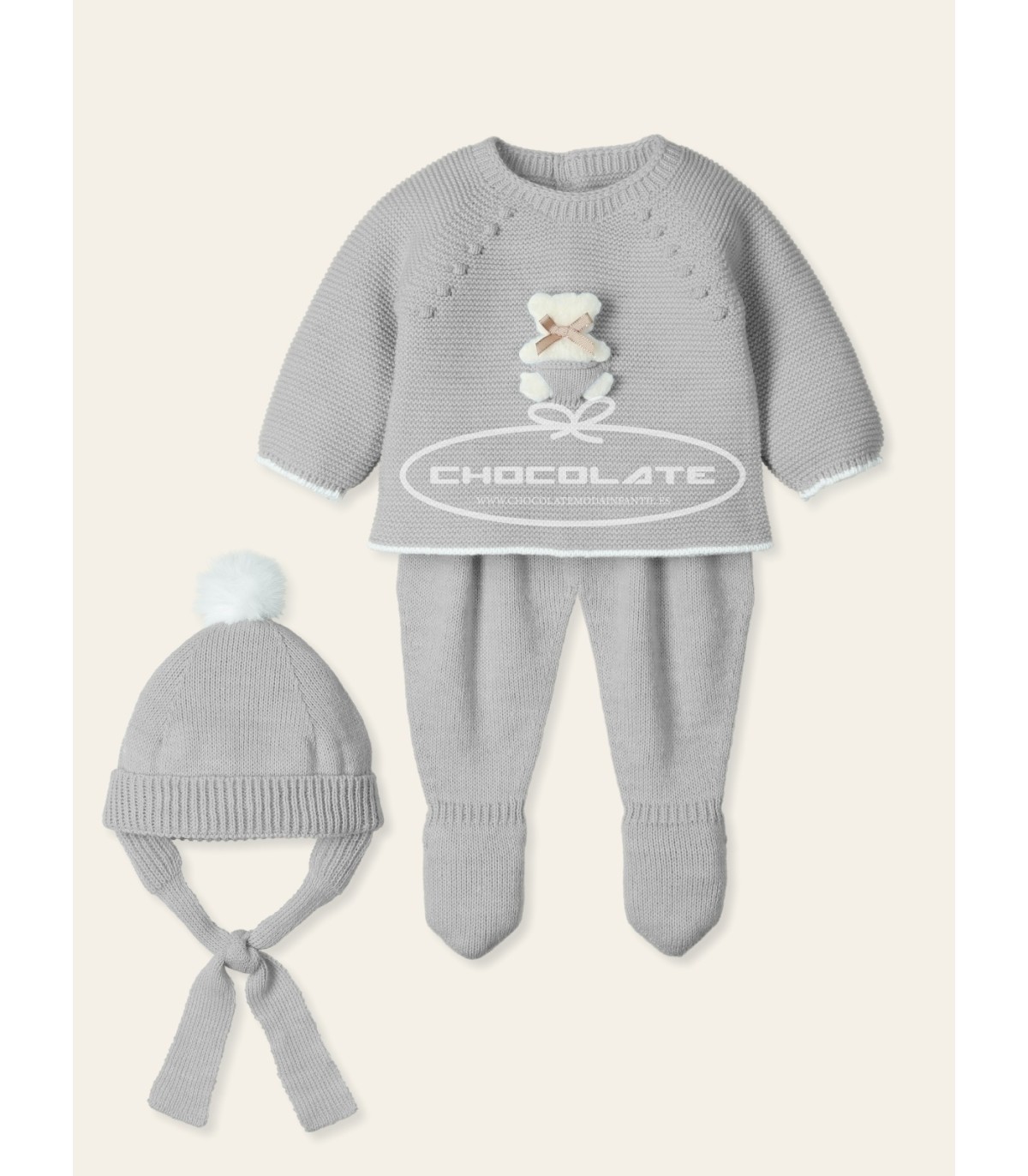 Conjunto bebé gris con osito y polaina de Mac ilusión | Conjunto de...